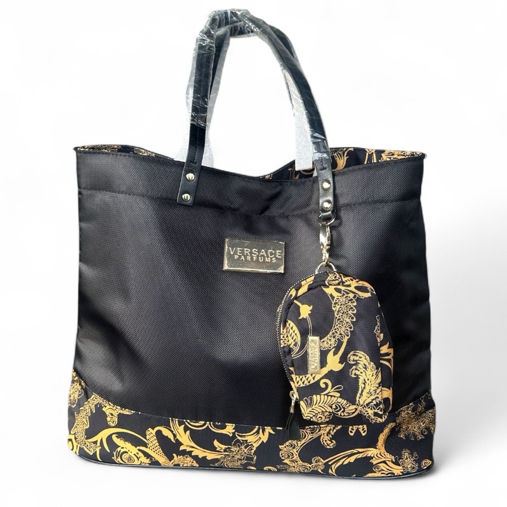 2 VERSACE TOTES! Versace Black and Gold Women's Tote + black Versace tote free!